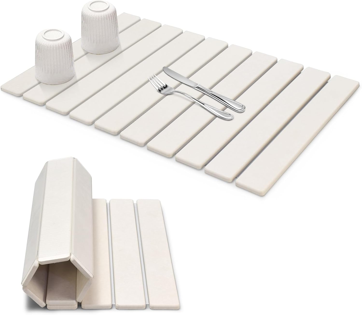 Large Stone Dish Drying Mats for Kitchen Counter, 24"(L)×16"(W) Quick Dry Collapsible Dish Drying Mat, Eco-Friendly Absorbent Diatomaceous Earth Mats for Dishes Bottles Cups, Match Any Countertop