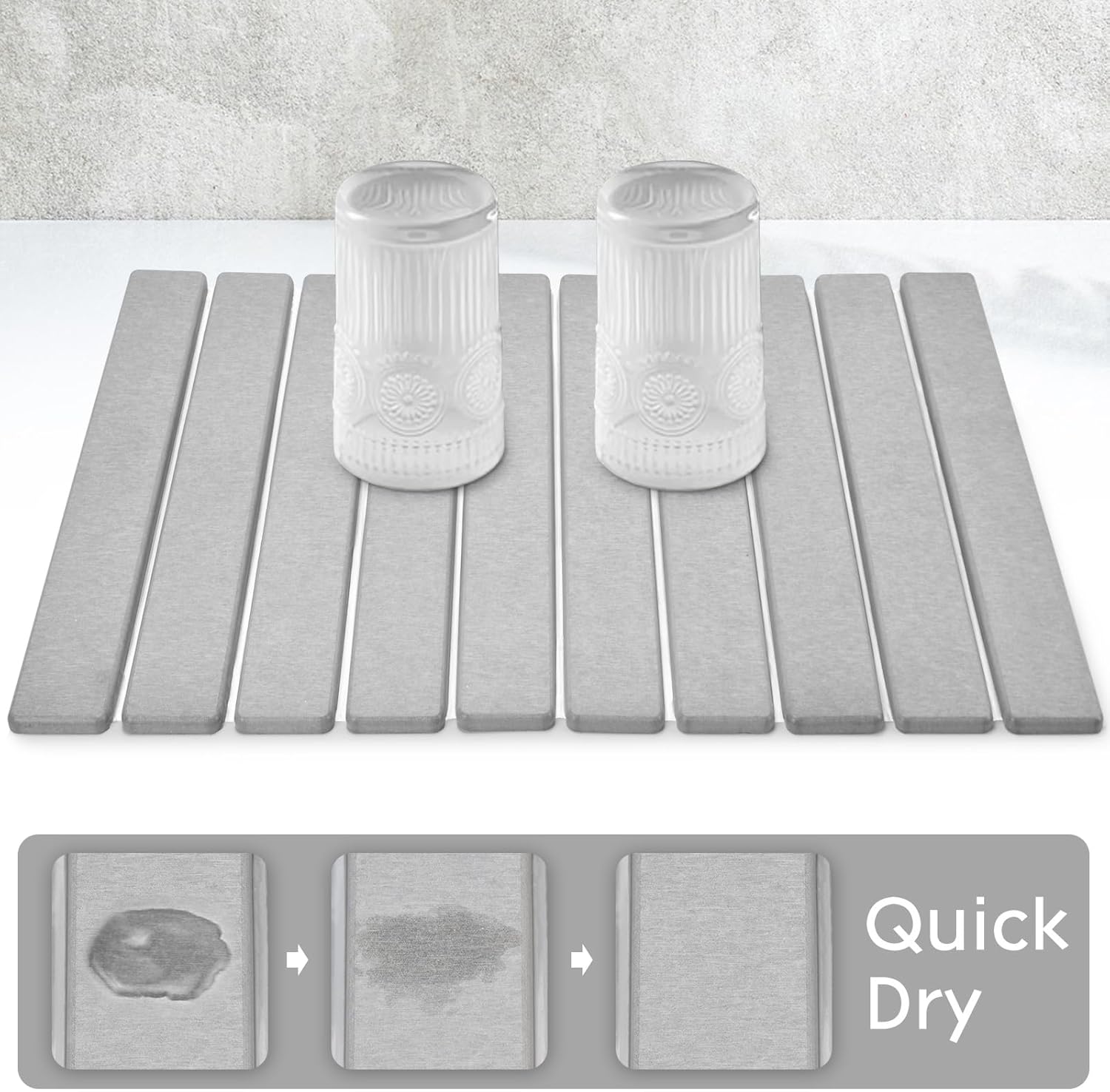 Large Stone Dish Drying Mats for Kitchen Counter, 24"(L)×16"(W) Collapsible Quick Dry Dish Drying Mat, Eco-Friendly Absorbent Diatomaceous Earth Mat for Dishes Bottles Cups, Match Any Countertop