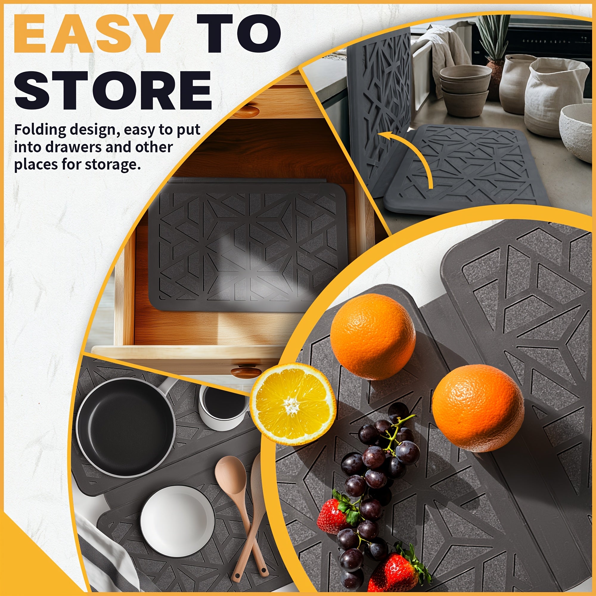 Stone Dish Drying Mat Counter Quick Drying Dish Pad for Kitchen Foldable Dish Pad with Silicone Webbing to Protect Dishes, Fast Drying, Super-Absorbent