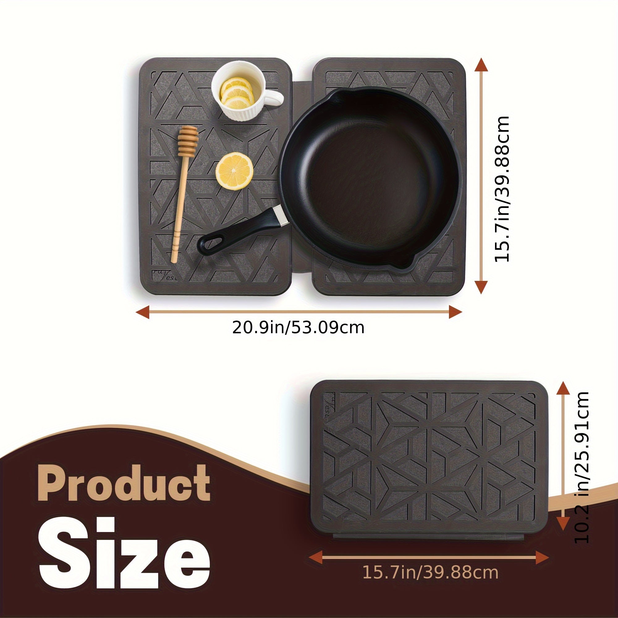 Stone Dish Drying Mat Counter Quick Drying Dish Pad for Kitchen Foldable Dish Pad with Silicone Webbing to Protect Dishes, Fast Drying, Super-Absorbent