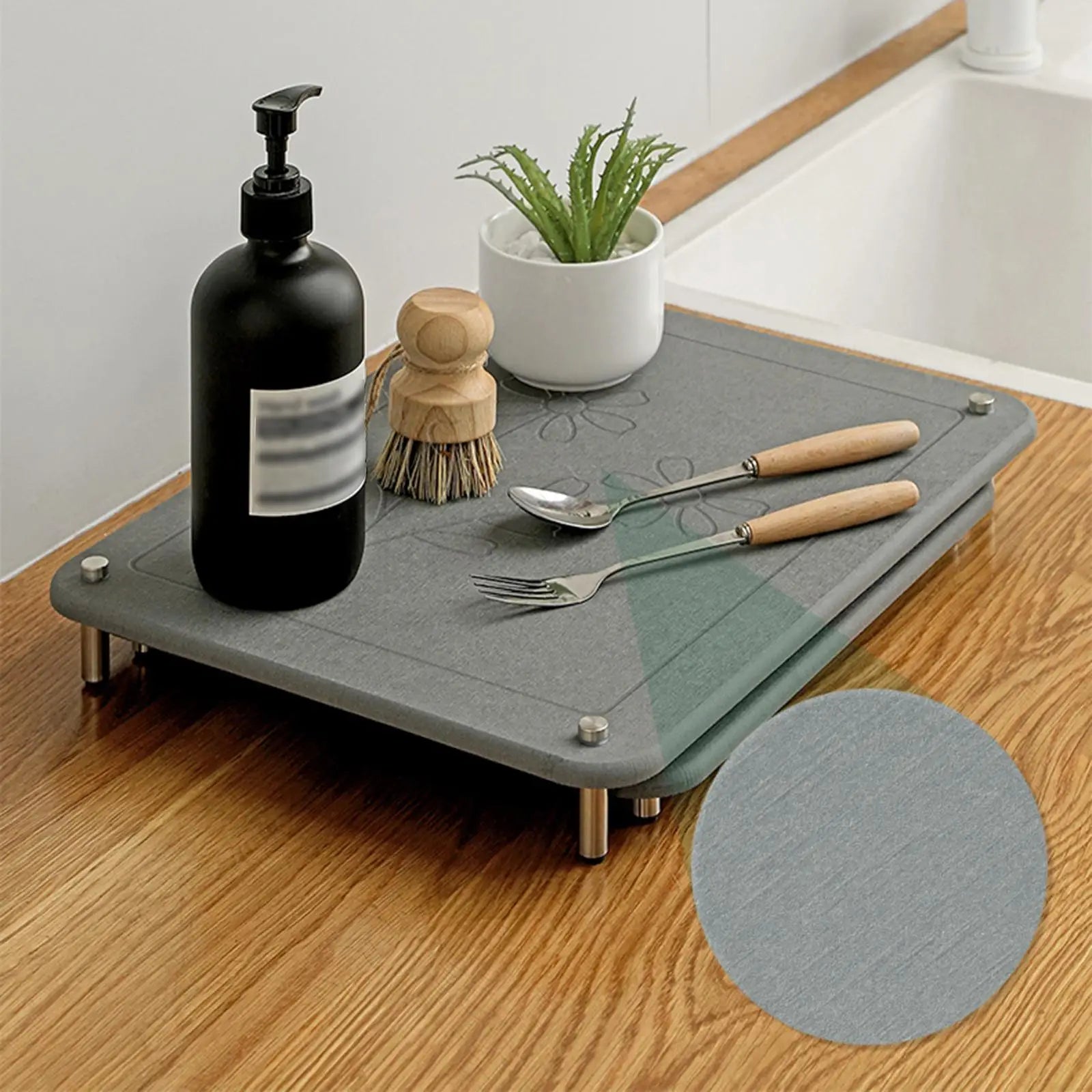 2Pcs Stone Drying Mat Easy to Clean Sturdy with Non Slip Feet Fast Dry Diatomaceous Earth Heat Resistant Dish Rack Drying Rack