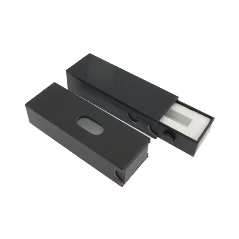 Cartouche sécurisée pour enfants, emballage en carton, capacité 1 ml ou 2 ml, matériaux recyclés, revêtement UV, pelliculage mat, gaufrage pour photos