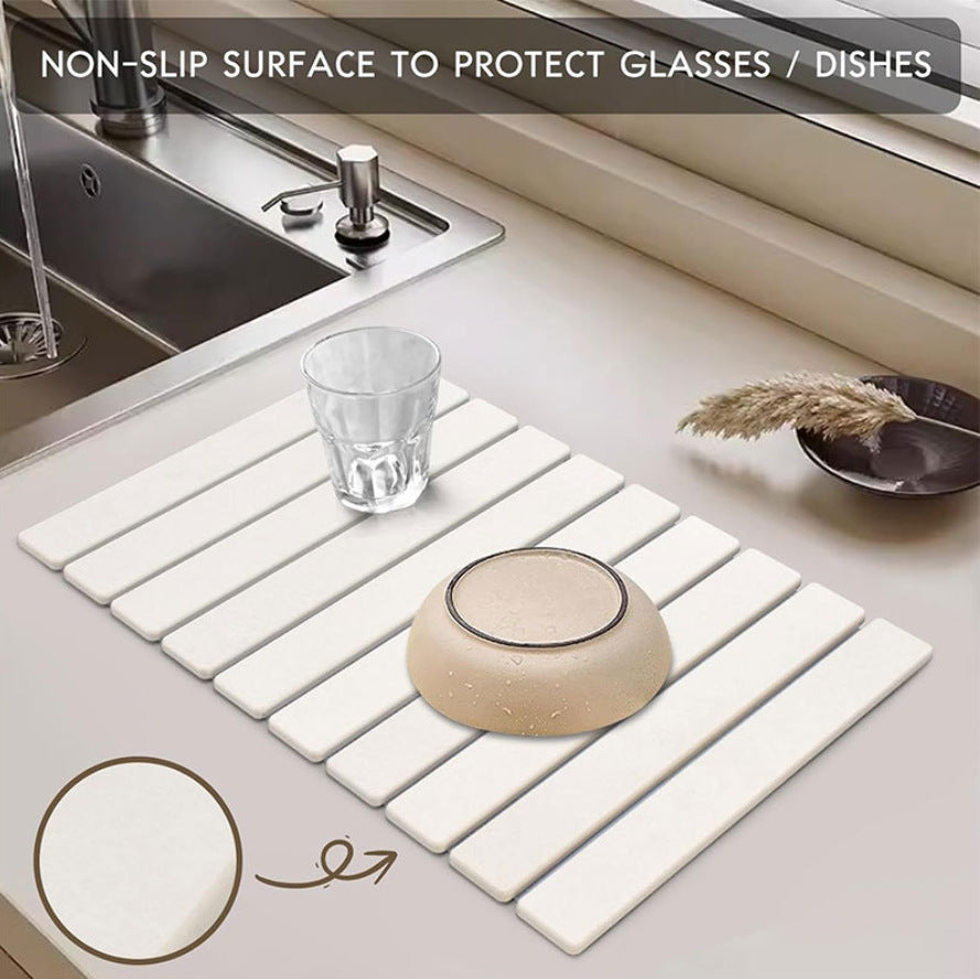 Cross-border diatomaceous earth tableware drying mat foldable dishes drain mat kitchen bathroom multifunctional countertop absorbent mat