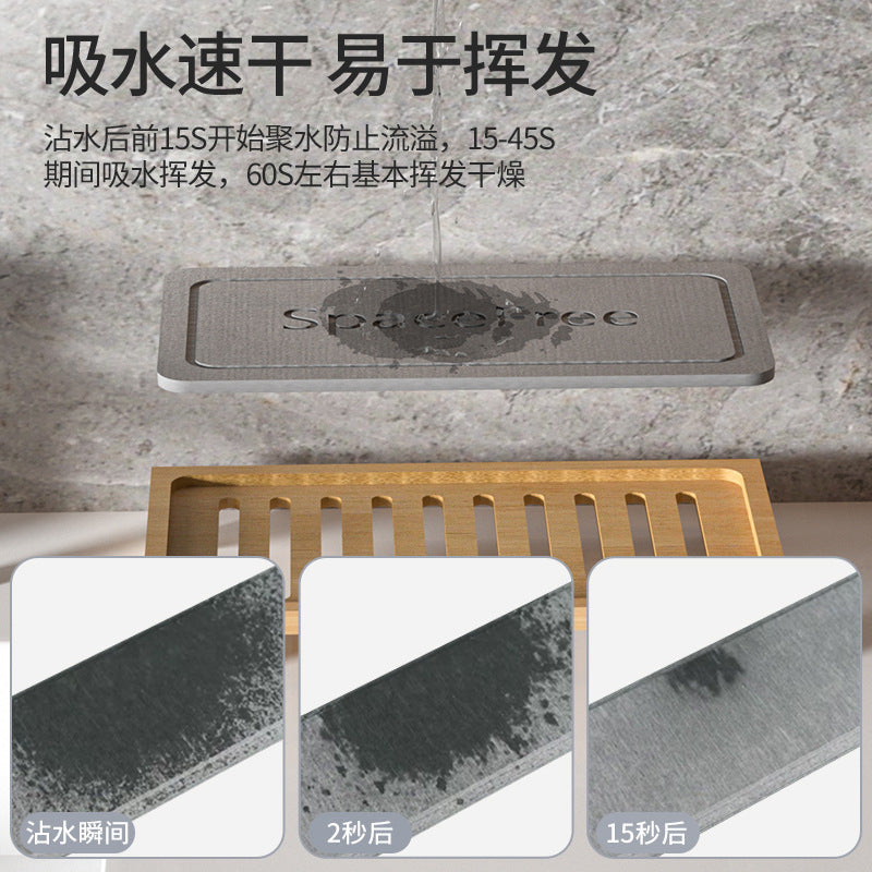 Stone tray Diatomite wash Cross-border tableware Countertop bathroom Amazon bamboo tray pad drying suction drain