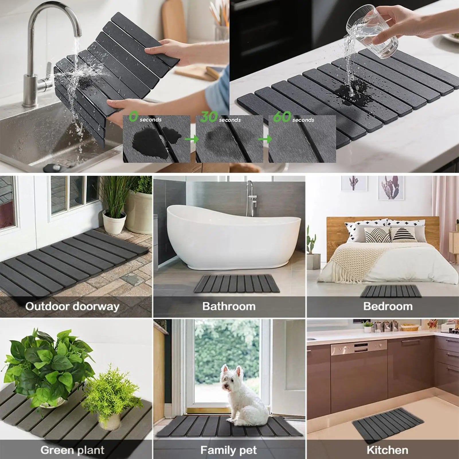 Large Stone Dish Drying Mat Foldable Dish Drying Mat Nonslip Reusable Dish Drainer Mat multi-purpose diatomaceous earth dish mat