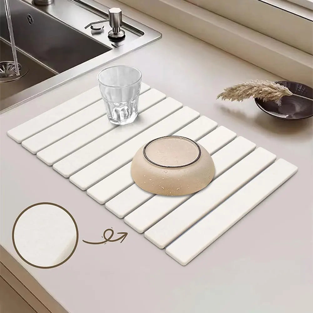 Stone Dish Drying Mat Foldable Dish Drying Mat Absorbent Stone Dish Mat Large Diatomaceous Earth Stone Mat for Countertop