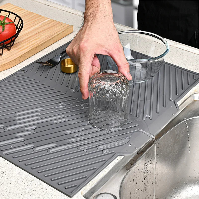 Silicone Draining Board Mat Drying Pad Folding Heat Machine Mat with Raised Edges Countertop Mats Dish for Kitchen Pot Cup S/L