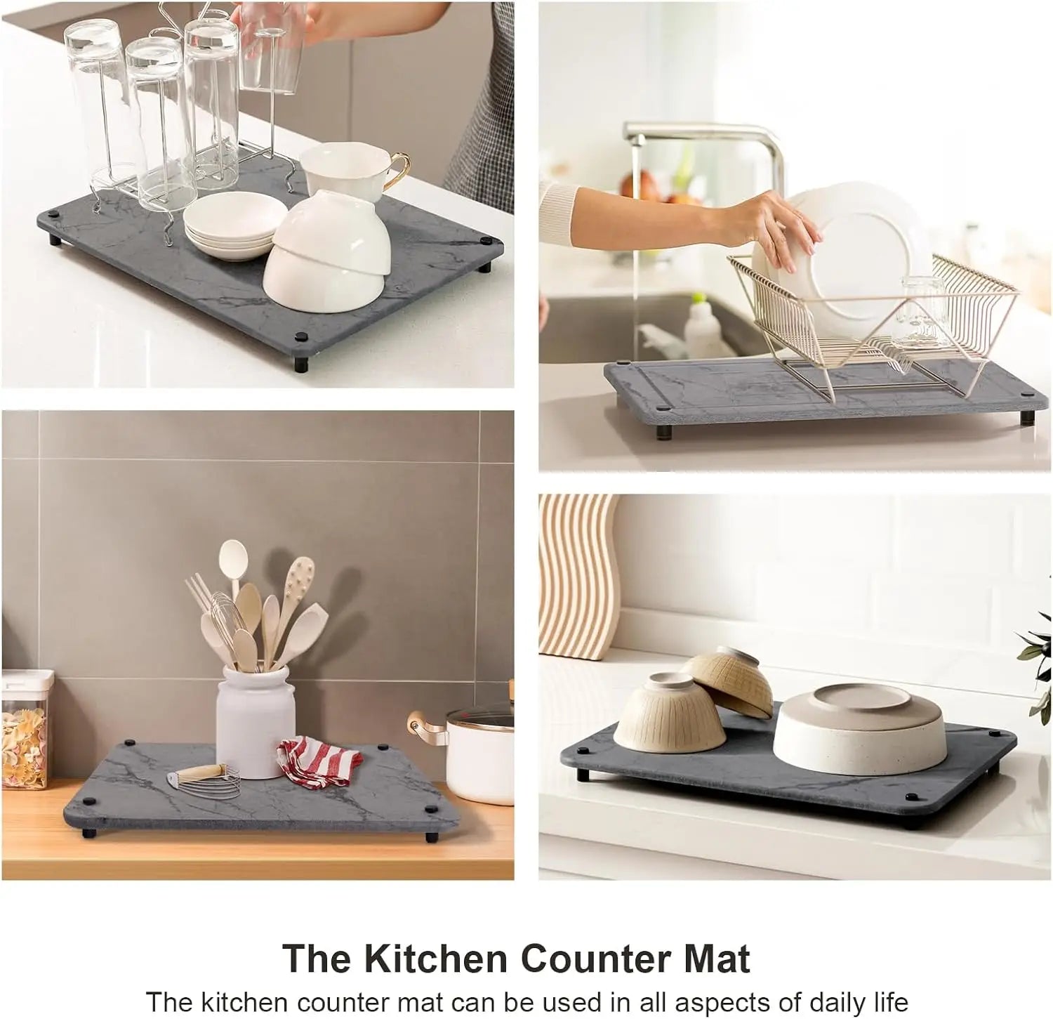 Dish Drying Stone Mat for Kitchen Quick Drying Diatomaceous Earth Sink Tray Mat Stone Mat with 4 Non-Slip Legs for Kitchen Bath