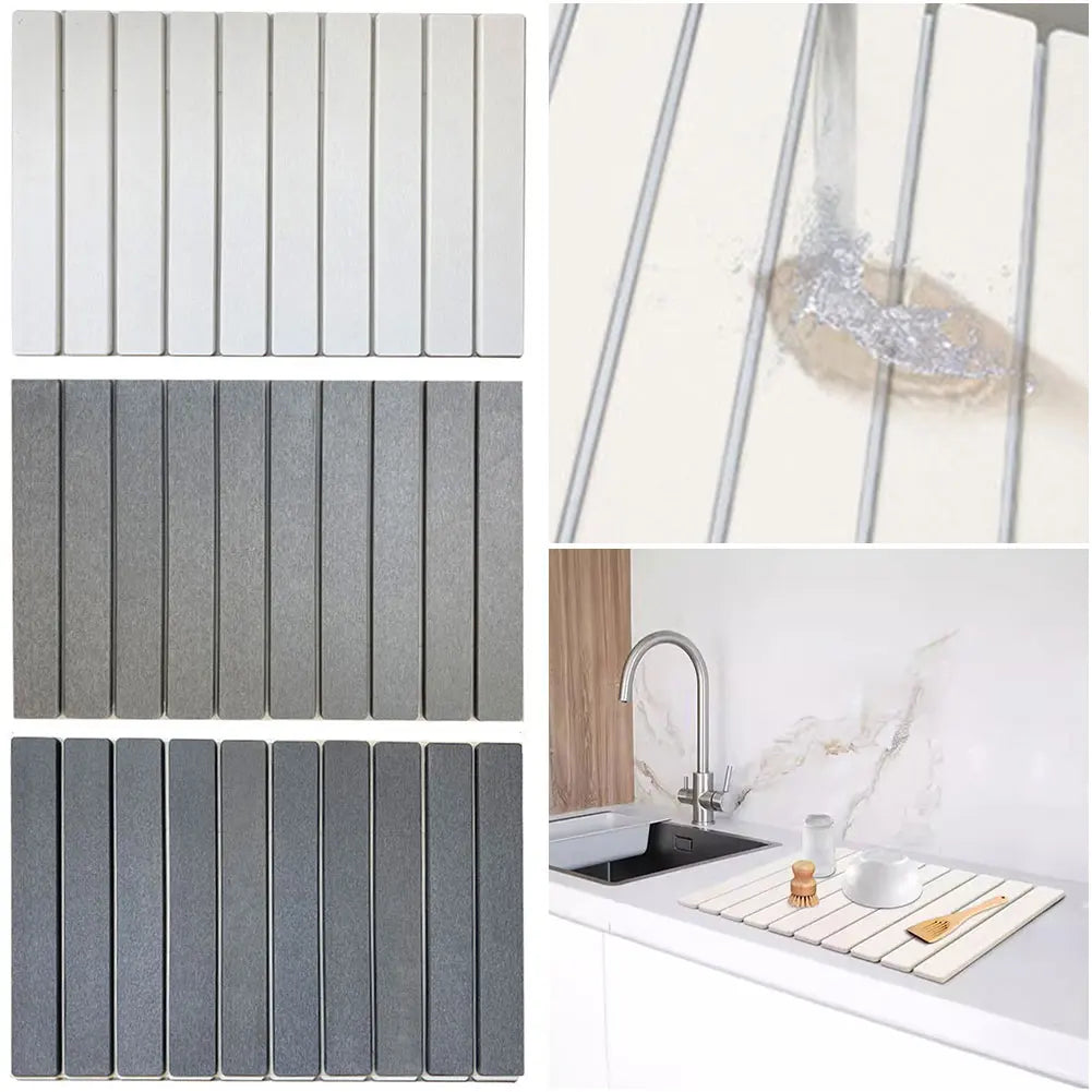 Stone Dish Drying Mat Collapsible Dish Drying Mat Absorbent Stone Dish Mat Large Diatomaceous Earth Stone Mat for Home Kitchen