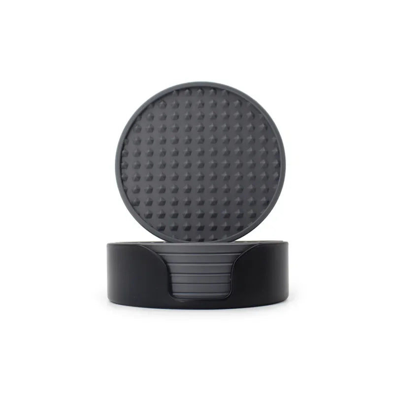 Silicone Drink Coasters with Holder Heat Resistant Cup Dish Drying Mat Tabletop Protection Non-Slip Coasters for Drinks 1Set