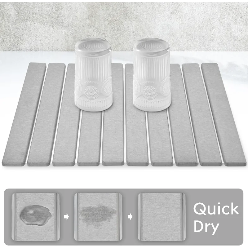 Stone Dish Drying Mat for Kitchen CounterSuper Absorbent Diatomaceous Earth Dish Drying Mat, Grey Kitchen Counter Mats