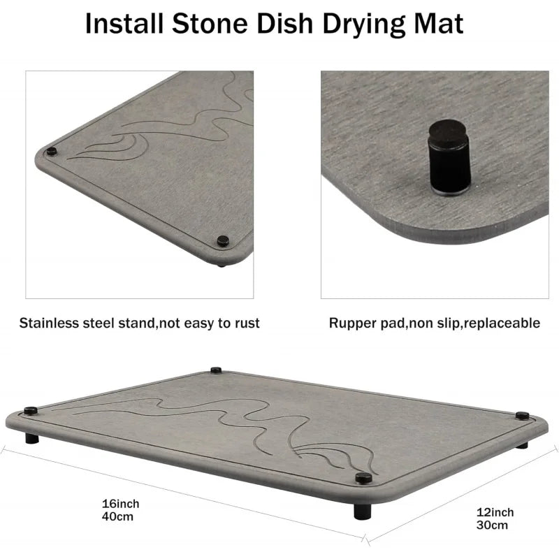 Kitchen Counter, Quick Drying Diatomaceous Earth Sink Tray Mat for Dish, Cups Heat Resistant Stone Dry