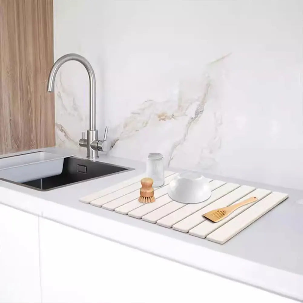 Stone Dish Drying Mat Collapsible Dish Drying Mat Absorbent Foldable Dish Drying Mat Stone Dish Mat for Utensils Pots Bottles