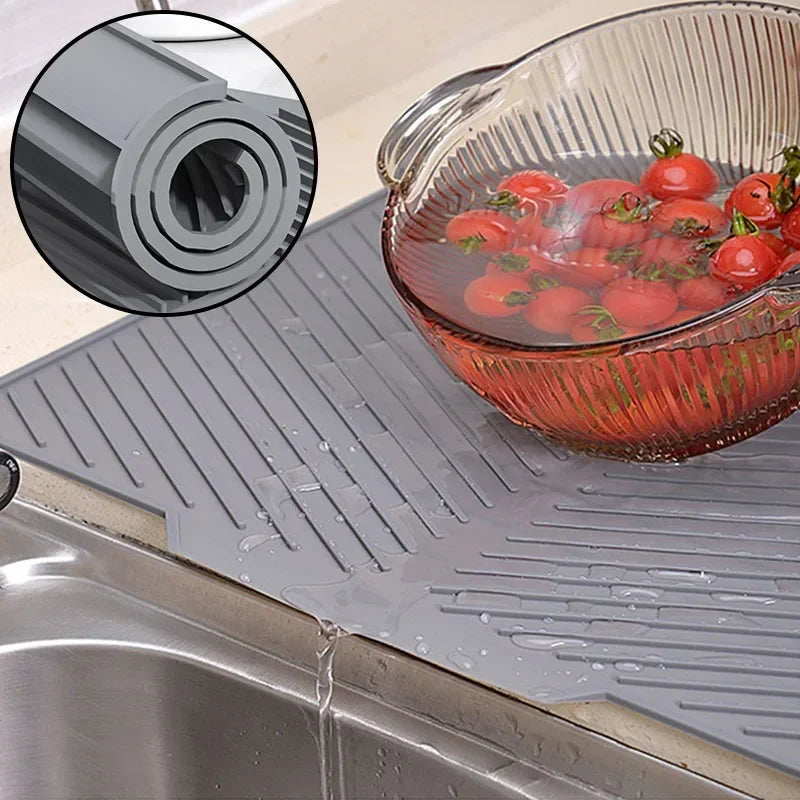 Silicone Draining Board Mat Drying Pad Folding Heat Machine Mat with Raised Edges Countertop Mats Dish for Kitchen Pot Cup S/L