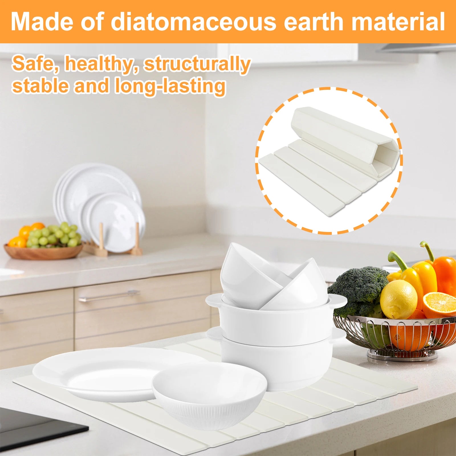 Stone Dish Drying Mat Fast Drying Stone Dish Mat Absorbent Diatomaceous Earth Drying Mats Foldable Rectangular Dish Drying Mats