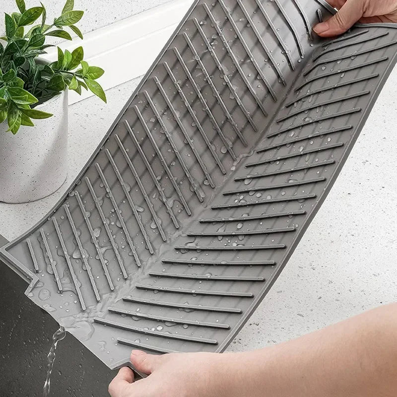 Silicone Draining Board Mat Drying Pad Folding Heat Machine Mat with Raised Edges Countertop Mats Dish for Kitchen Pot Cup S/L