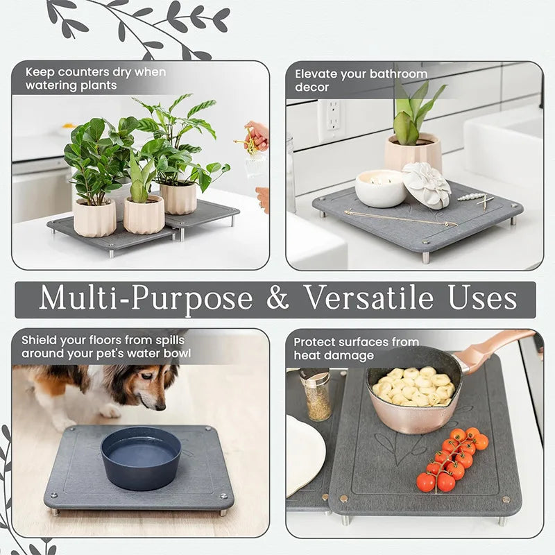 Nesting Stone Dish Drying Mats for Kitchen Counter Absorbent Quick Drying Diatomaceous Earth Stone Drying Mat Non-Slip Pad