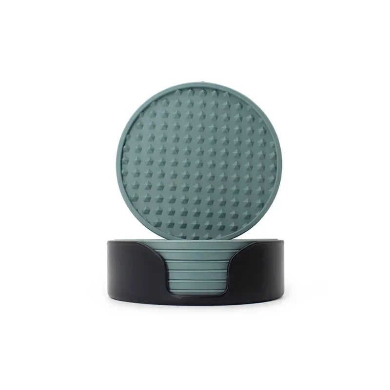 Silicone Drink Coasters with Holder Heat Resistant Cup Dish Drying Mat Tabletop Protection Non-Slip Coasters for Drinks 1Set