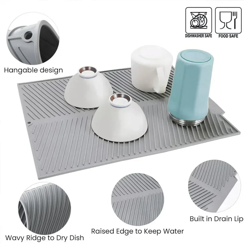 Silicone Draining Board Mat Drying Pad Folding Heat Machine Mat with Raised Edges Countertop Mats Dish for Kitchen Pot Cup S/L