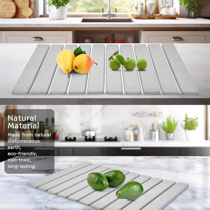 Stone Dish Drying Mat for Kitchen CounterSuper Absorbent Diatomaceous Earth Dish Drying Mat, Grey Kitchen Counter Mats