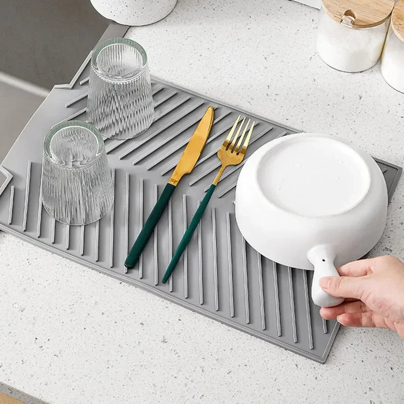 Silicone Draining Board Mat Drying Pad Folding Heat Machine Mat with Raised Edges Countertop Mats Dish for Kitchen Pot Cup S/L