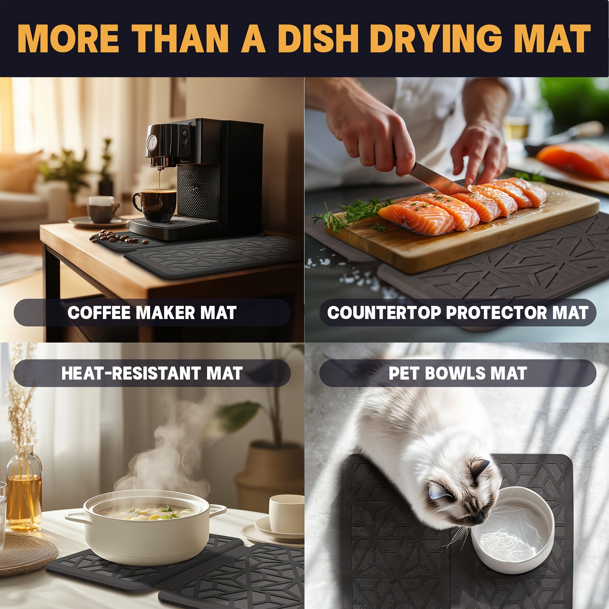 Stone Dish Drying Mat Counter Quick Drying Dish Pad for Kitchen Foldable Dish Pad with Silicone Webbing to Protect Dishes, Fast Drying, Super-Absorbent