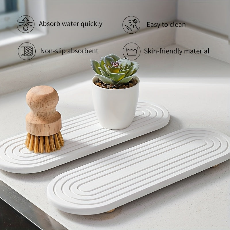 Diatomaceous Earth Material Featuring a Quick-Drying, Hard Absorbent Stone Tray with Grooves, Ideal for Use in Kitchens, Bathrooms, And for Placing Toiletries Or Potted Plants