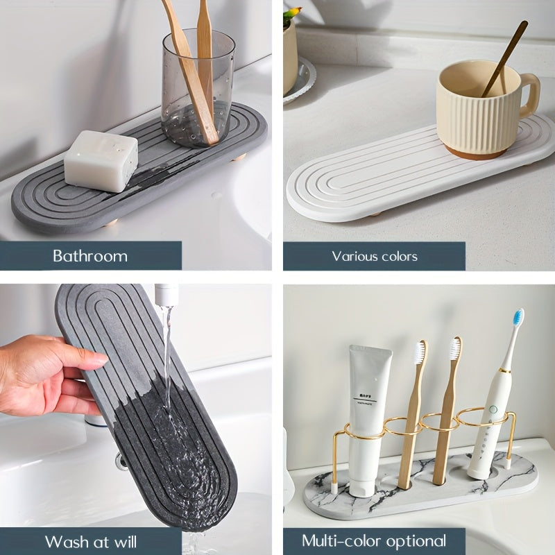 Diatomaceous Earth Material Featuring a Quick-Drying, Hard Absorbent Stone Tray with Grooves, Ideal for Use in Kitchens, Bathrooms, And for Placing Toiletries Or Potted Plants