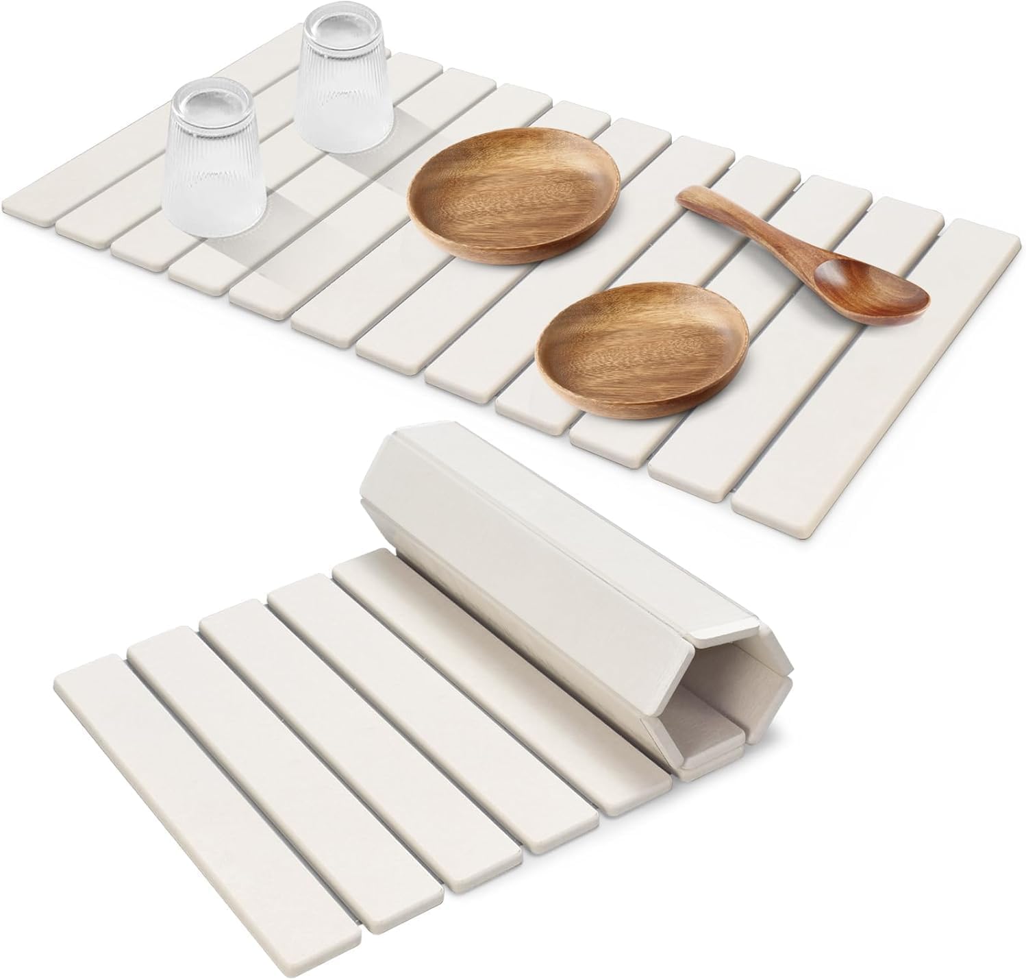 Large Stone Dish Drying Mats for Kitchen Counter, 24"(L)×16"(W) Quick Dry Collapsible Dish Drying Mat, Eco-Friendly Absorbent Diatomaceous Earth Mats for Dishes Bottles Cups, Match Any Countertop