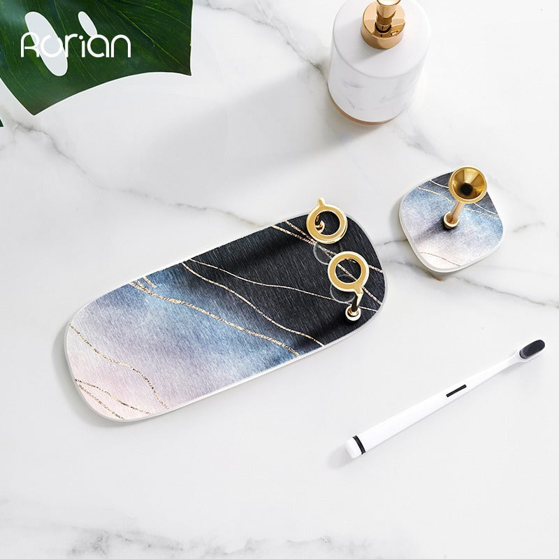 Pad quick-drying set, washing seat, cement suction creative rack, storage, mouthwash cup, diatom washing table, toothset, cushion, toothbrush.