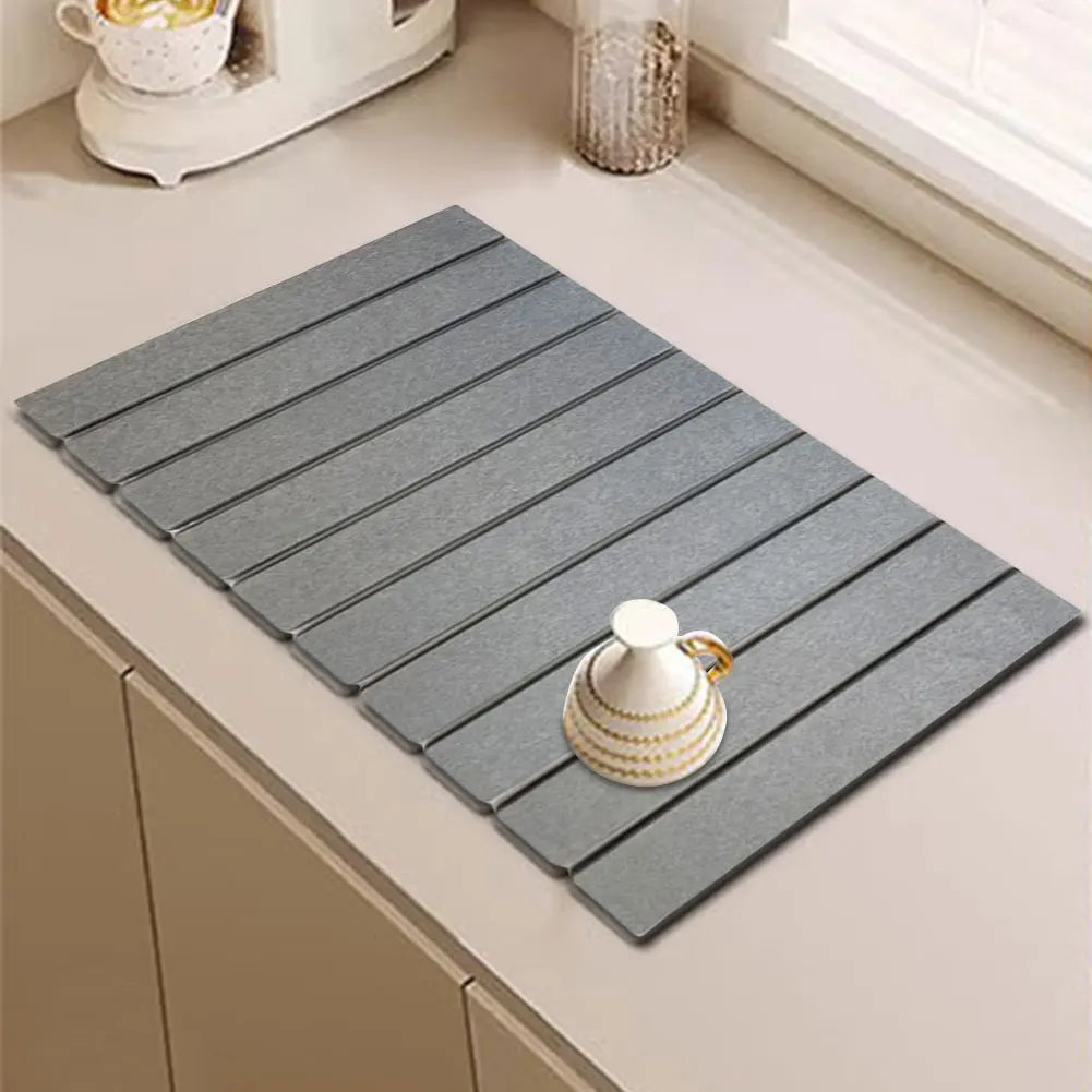 Stone Dish Drying Mat Collapsible Dish Drying Mat Absorbent Foldable Dish Drying Mat Stone Dish Mat for Utensils Pots Bottles