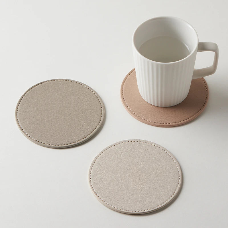 Inmos Faux Leather Coasters for Home Decor, Round Cup Pads, Tea and Water Cups, Coffee Mats, Dish Drying, Nordic