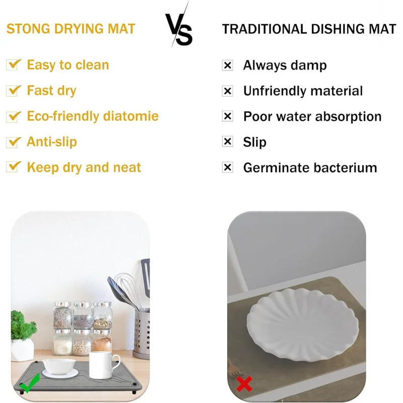 Kitchen Counter, Quick Drying Diatomaceous Earth Sink Tray Mat for Dish, Cups Heat Resistant Stone Dry