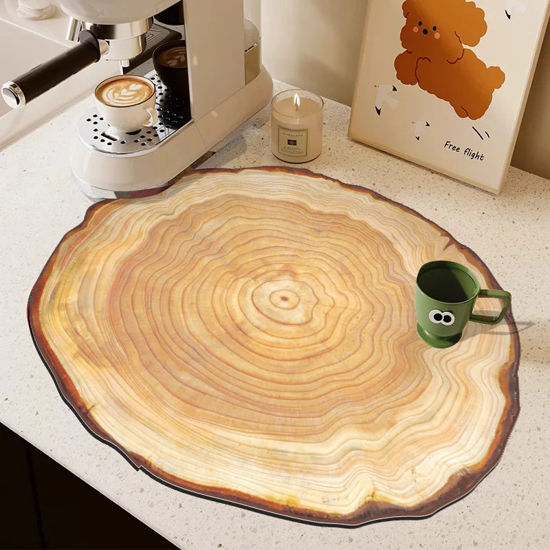 3D Printed Round Wooden Coffee Machine Mat Wooden Year Round Kitchen Mat Coffee Bar Mat