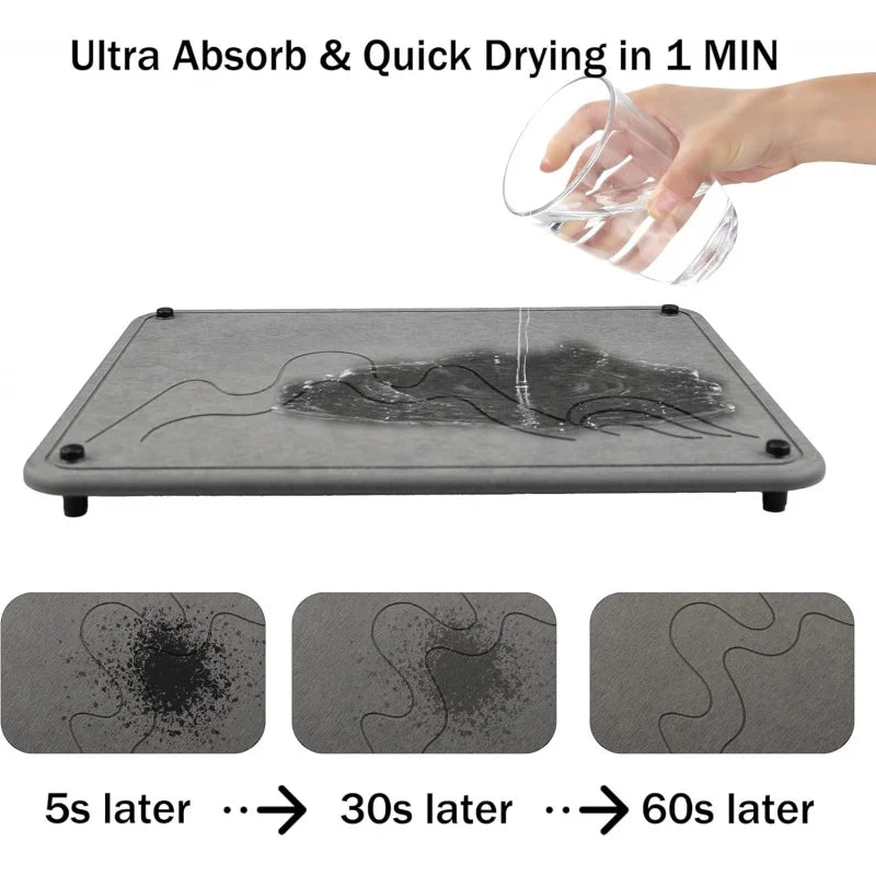 Kitchen Counter, Quick Drying Diatomaceous Earth Sink Tray Mat for Dish, Cups Heat Resistant Stone Dry