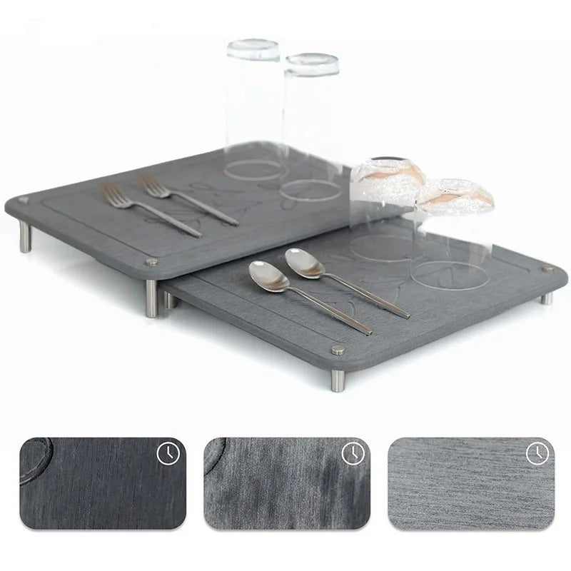 Nesting Stone Dish Drying Mats for Kitchen Counter Absorbent Quick Drying Diatomaceous Earth Stone Drying Mat Non-Slip Pad