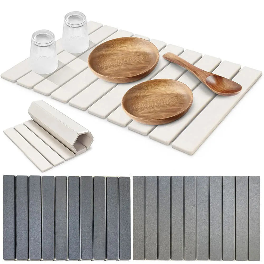 Stone Dish Drying Mat Collapsible Dish Drying Mat Absorbent Stone Dish Mat Large Diatomaceous Earth Stone Mat for Home Kitchen