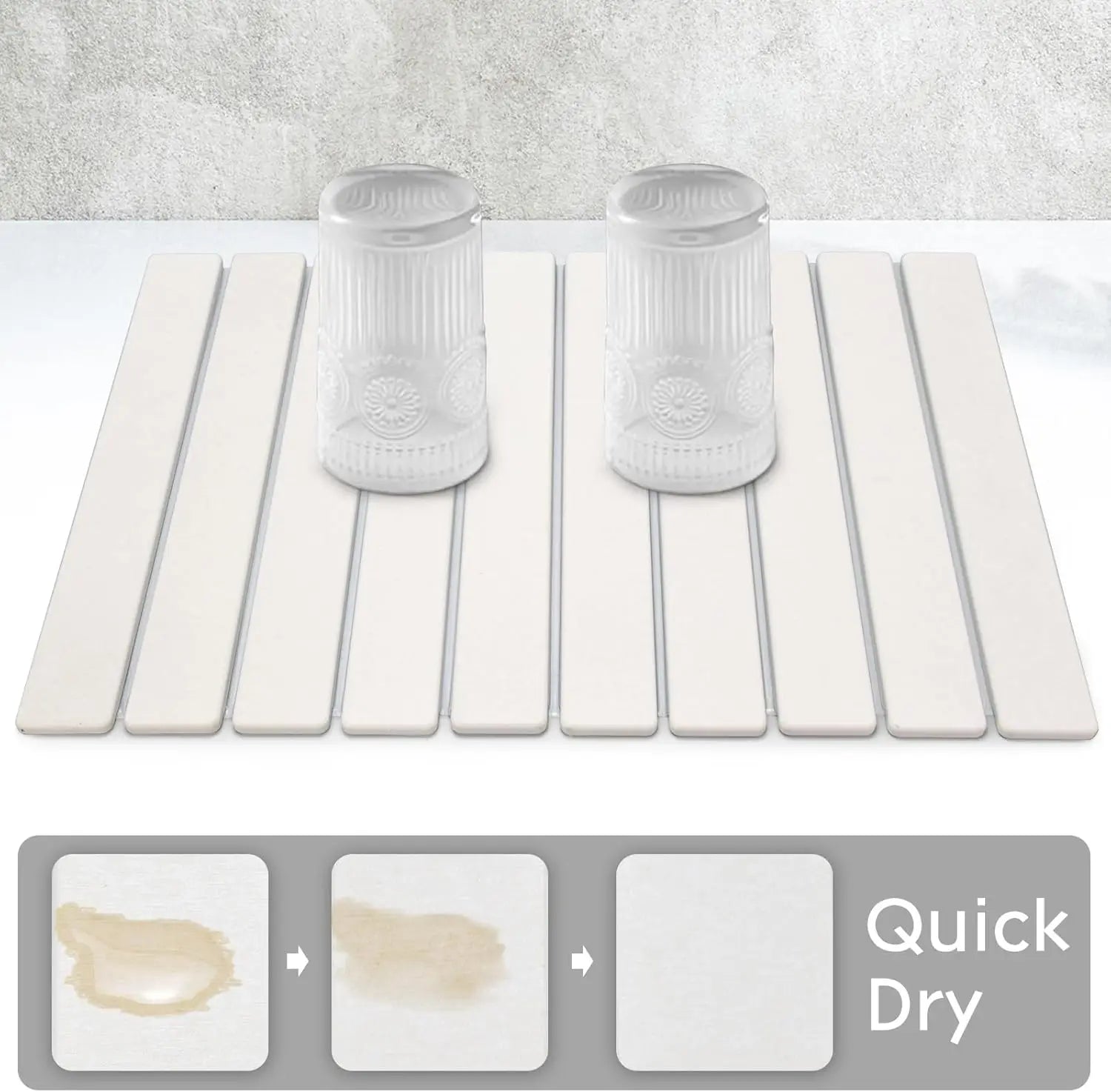 Large Stone Dish Drying Mat for Kitchen Counter, 24"(L)×16"(W) Fast Dry Super Absorbent Collapsible Dish Drying Mats, Eco-Friend