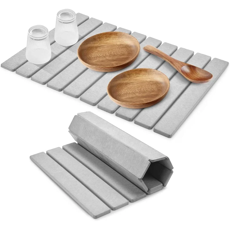 Stone Dish Drying Mat for Kitchen CounterSuper Absorbent Diatomaceous Earth Dish Drying Mat, Grey Kitchen Counter Mats