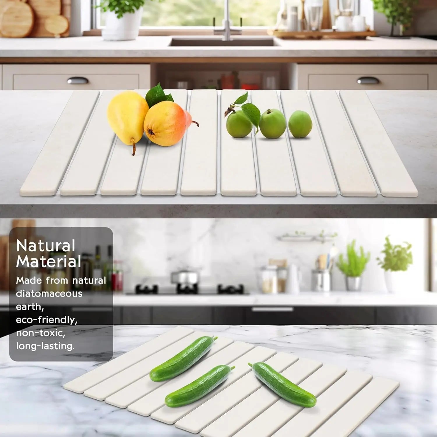 Large Stone Dish Drying Mat for Kitchen Counter, 24"(L)×16"(W) Fast Dry Super Absorbent Collapsible Dish Drying Mats, Eco-Friend