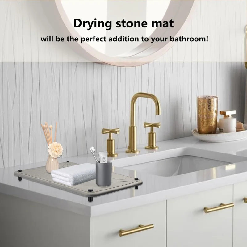 Kitchen Counter, Quick Drying Diatomaceous Earth Sink Tray Mat for Dish, Cups Heat Resistant Stone Dry