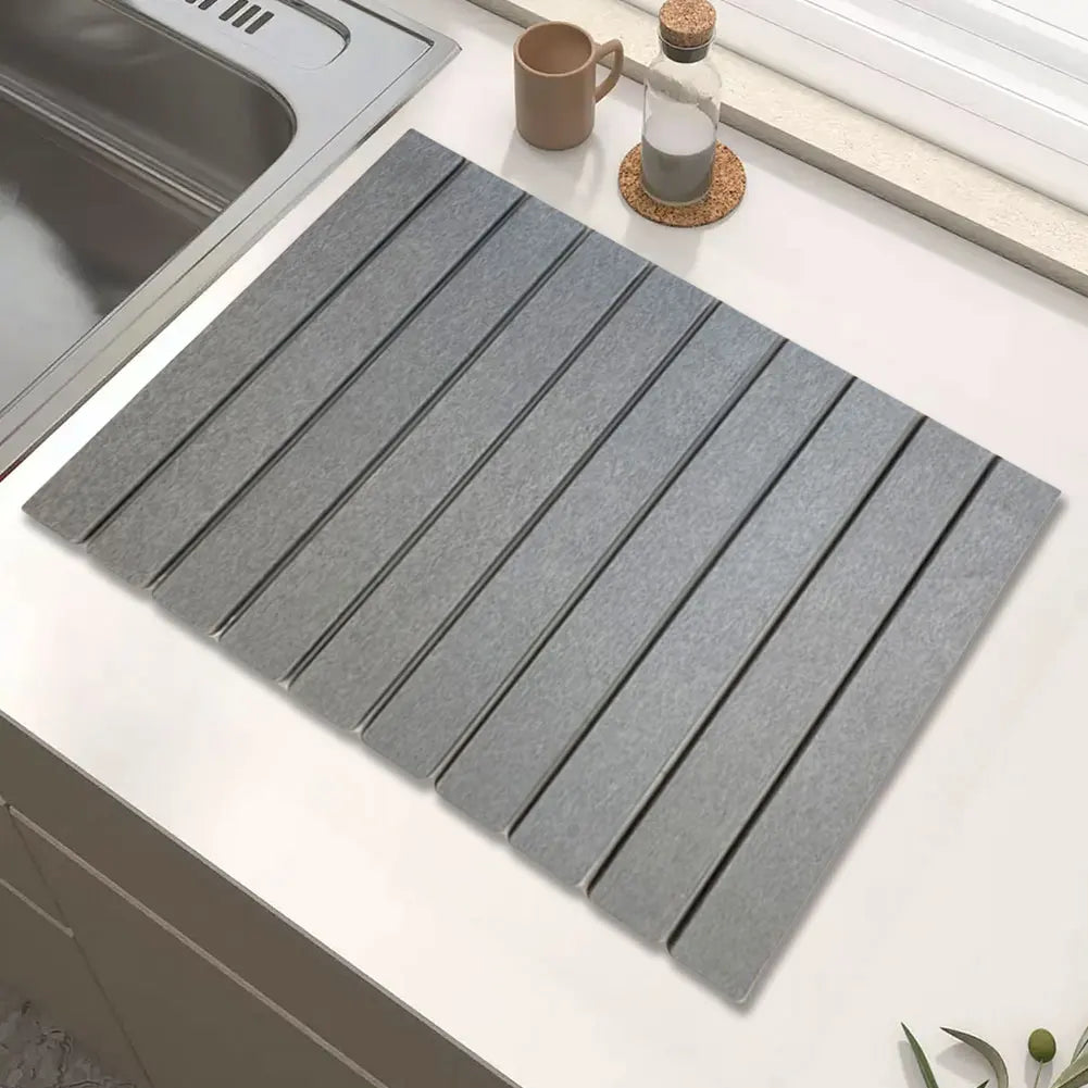 Stone Dish Drying Mat Collapsible Dish Drying Mat Absorbent Foldable Dish Drying Mat Stone Dish Mat for Utensils Pots Bottles
