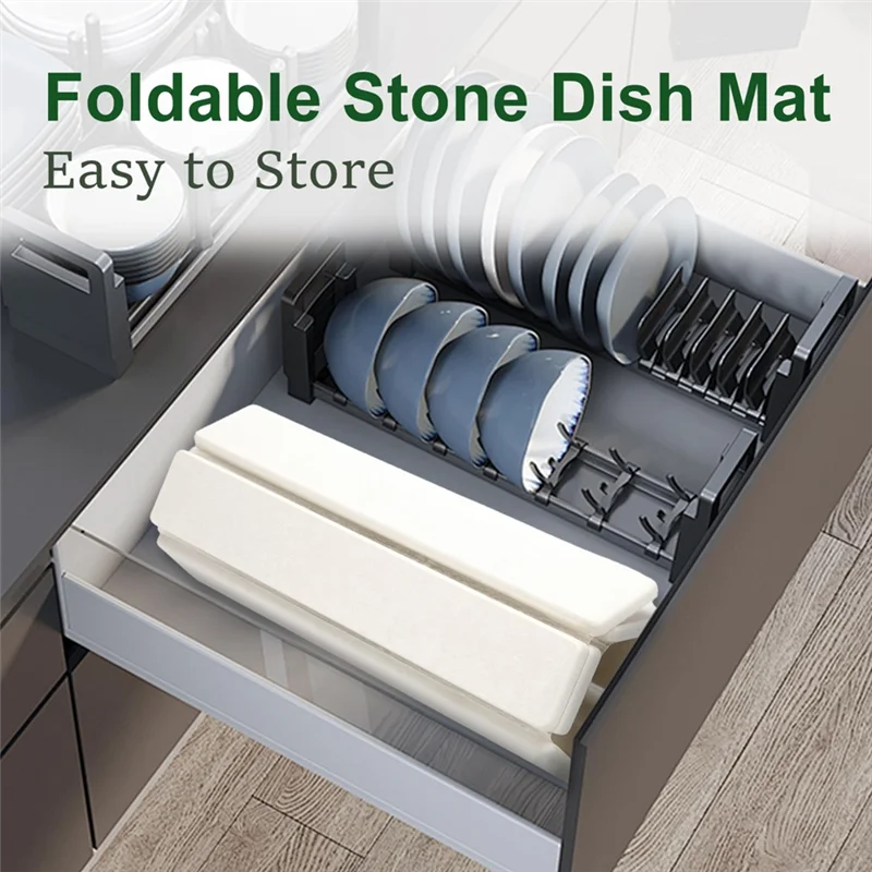 A95I-Stone Drying Mat For Kitchen Counter,Foldable Dish Drying Mat, Quick Dry Stone Drying Mat,Food-Safe & Multipurpose 1PCS