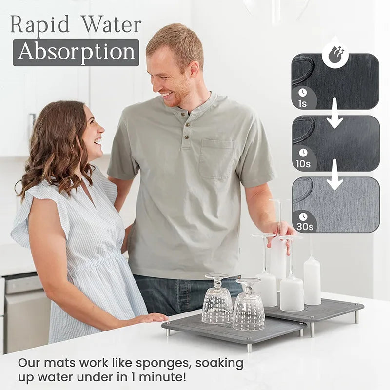 Nesting Stone Dish Drying Mats for Kitchen Counter Absorbent Quick Drying Diatomaceous Earth Stone Drying Mat Non-Slip Pad