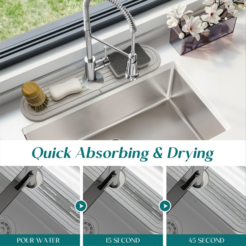 Quick-Dry Diatomaceous Earth Faucet Mat – Absorbent Kitchen & Bathroom Sink Protector, Space-Saving Design, Easy Installation, 45cm x 10cm, Gray Textured Surface for Stylish and Functional Use